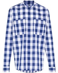 weißes und dunkelblaues Langarmhemd mit Vichy-Muster von Balmain