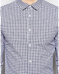 weißes und dunkelblaues Langarmhemd mit Vichy-Muster von Asos