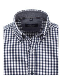 weißes und dunkelblaues Langarmhemd mit Vichy-Muster von Casamoda