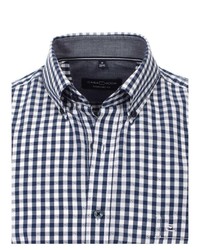 weißes und dunkelblaues Langarmhemd mit Vichy-Muster von Casamoda