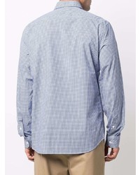 weißes und dunkelblaues Langarmhemd mit Vichy-Muster von Woolrich