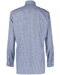 weißes und dunkelblaues Langarmhemd mit Vichy-Muster von Barba