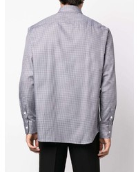 weißes und dunkelblaues Langarmhemd mit Vichy-Muster von Brioni