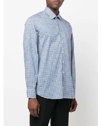 weißes und dunkelblaues Langarmhemd mit Vichy-Muster von Etro