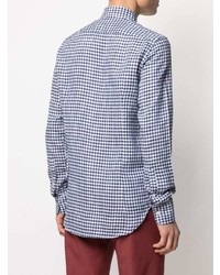 weißes und dunkelblaues Langarmhemd mit Vichy-Muster von Canali
