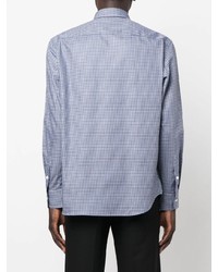 weißes und dunkelblaues Langarmhemd mit Vichy-Muster von Brioni