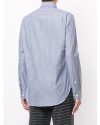 weißes und dunkelblaues Langarmhemd mit Vichy-Muster von Kent & Curwen