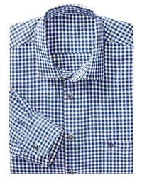weißes und dunkelblaues Langarmhemd mit Vichy-Muster von Classic