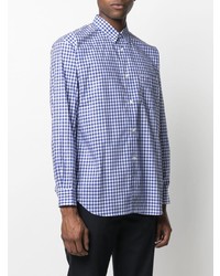 weißes und dunkelblaues Langarmhemd mit Vichy-Muster von Comme Des Garcons SHIRT