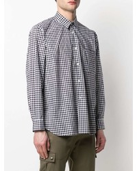 weißes und dunkelblaues Langarmhemd mit Vichy-Muster von Comme Des Garcons SHIRT