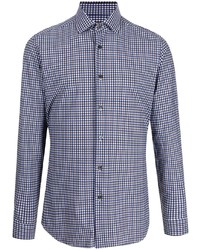 weißes und dunkelblaues Langarmhemd mit Vichy-Muster von Corneliani