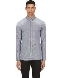 weißes und dunkelblaues Langarmhemd mit Vichy-Muster von DSquared