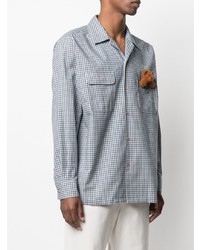 weißes und dunkelblaues Langarmhemd mit Vichy-Muster von Doublet