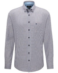 weißes und dunkelblaues Langarmhemd mit Vichy-Muster von Fynch Hatton
