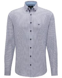 weißes und dunkelblaues Langarmhemd mit Vichy-Muster von Fynch Hatton
