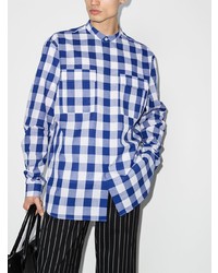 weißes und dunkelblaues Langarmhemd mit Vichy-Muster von Balmain
