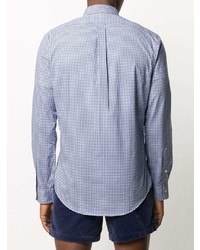 weißes und dunkelblaues Langarmhemd mit Vichy-Muster von Polo Ralph Lauren
