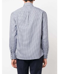 weißes und dunkelblaues Langarmhemd mit Vichy-Muster von Brunello Cucinelli