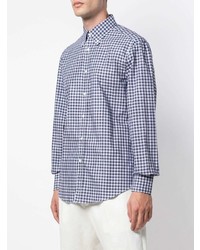 weißes und dunkelblaues Langarmhemd mit Vichy-Muster von Brunello Cucinelli