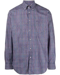 weißes und dunkelblaues Langarmhemd mit Vichy-Muster von Paul & Shark