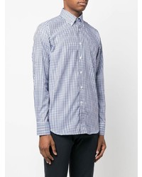 weißes und dunkelblaues Langarmhemd mit Vichy-Muster von Canali