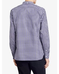 weißes und dunkelblaues Langarmhemd mit Vichy-Muster von Burberry