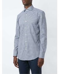 weißes und dunkelblaues Langarmhemd mit Vichy-Muster von BOSS