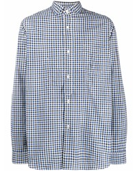 weißes und dunkelblaues Langarmhemd mit Vichy-Muster von Junya Watanabe MAN