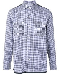 weißes und dunkelblaues Langarmhemd mit Vichy-Muster von Junya Watanabe MAN