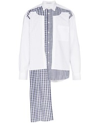 weißes und dunkelblaues Langarmhemd mit Vichy-Muster von JW Anderson