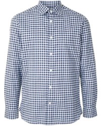 weißes und dunkelblaues Langarmhemd mit Vichy-Muster von Kent & Curwen