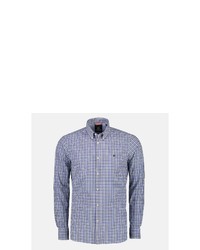 weißes und dunkelblaues Langarmhemd mit Vichy-Muster von LERROS