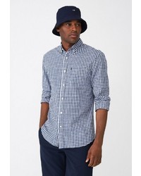 weißes und dunkelblaues Langarmhemd mit Vichy-Muster von Lexington