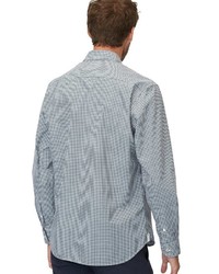 weißes und dunkelblaues Langarmhemd mit Vichy-Muster von Marc O'Polo
