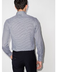 weißes und dunkelblaues Langarmhemd mit Vichy-Muster von Tom Ford