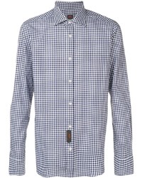 weißes und dunkelblaues Langarmhemd mit Vichy-Muster von Mp Massimo Piombo