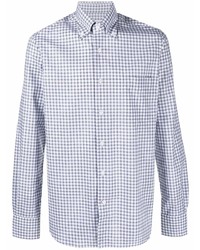 weißes und dunkelblaues Langarmhemd mit Vichy-Muster von Orian