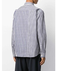weißes und dunkelblaues Langarmhemd mit Vichy-Muster von JW Anderson