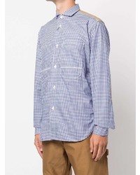 weißes und dunkelblaues Langarmhemd mit Vichy-Muster von Junya Watanabe