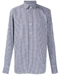 weißes und dunkelblaues Langarmhemd mit Vichy-Muster von Tom Ford