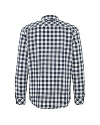 weißes und dunkelblaues Langarmhemd mit Vichy-Muster von Tom Tailor