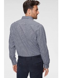 weißes und dunkelblaues Langarmhemd mit Vichy-Muster von Tommy Hilfiger