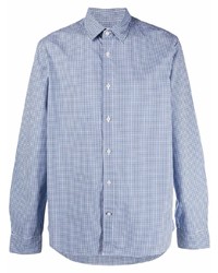 weißes und dunkelblaues Langarmhemd mit Vichy-Muster von Woolrich