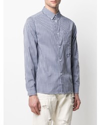 weißes und dunkelblaues Langarmhemd mit Vichy-Muster von adidas