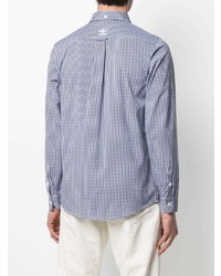 weißes und dunkelblaues Langarmhemd mit Vichy-Muster von adidas