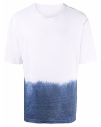 weißes und dunkelblaues Mit Batikmuster T-Shirt mit einem Rundhalsausschnitt von 120% Lino