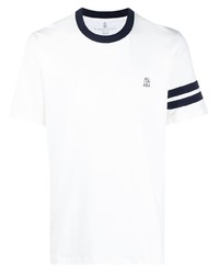 weißes und dunkelblaues T-Shirt mit einem Rundhalsausschnitt von Brunello Cucinelli