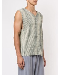 weißes und dunkelblaues Trägershirt von Homme Plissé Issey Miyake