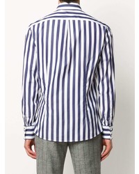 weißes und dunkelblaues vertikal gestreiftes Businesshemd von Brunello Cucinelli