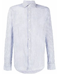 weißes und dunkelblaues vertikal gestreiftes Businesshemd von Deperlu